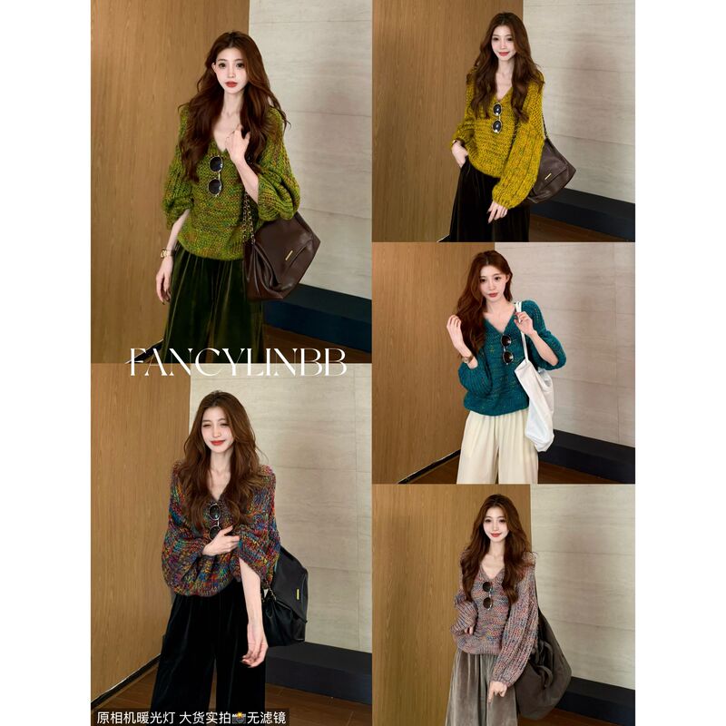 【Fairy Tale Town】Linxibei·Atmospheric! Wool Rainbow Blend Yarn Heavy-Duty Lazy Style Sweater That Enhances Complexion 【Fairy Tale Town】Linxibei·Atmospheric! Wool Rainbow Blend Yarn Heavy-Duty Lazy Style Sweater That Enhances Complexion