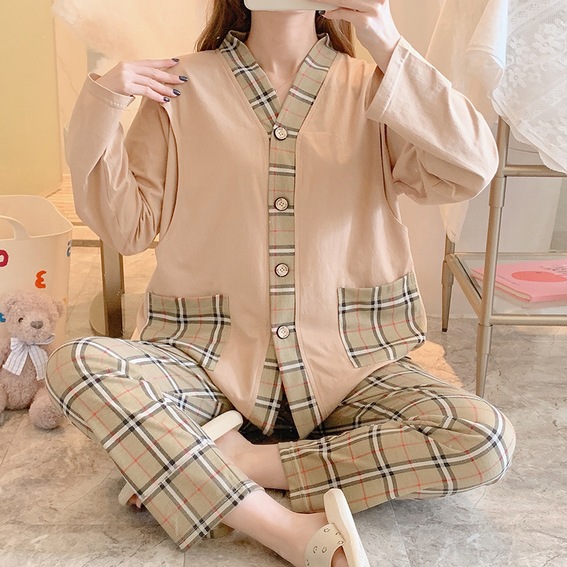 Spring and autumn cotton postpartum lactation nursing confinement clothing maternity pregnant women pajamas women summer thin sweat-absorbing January 2