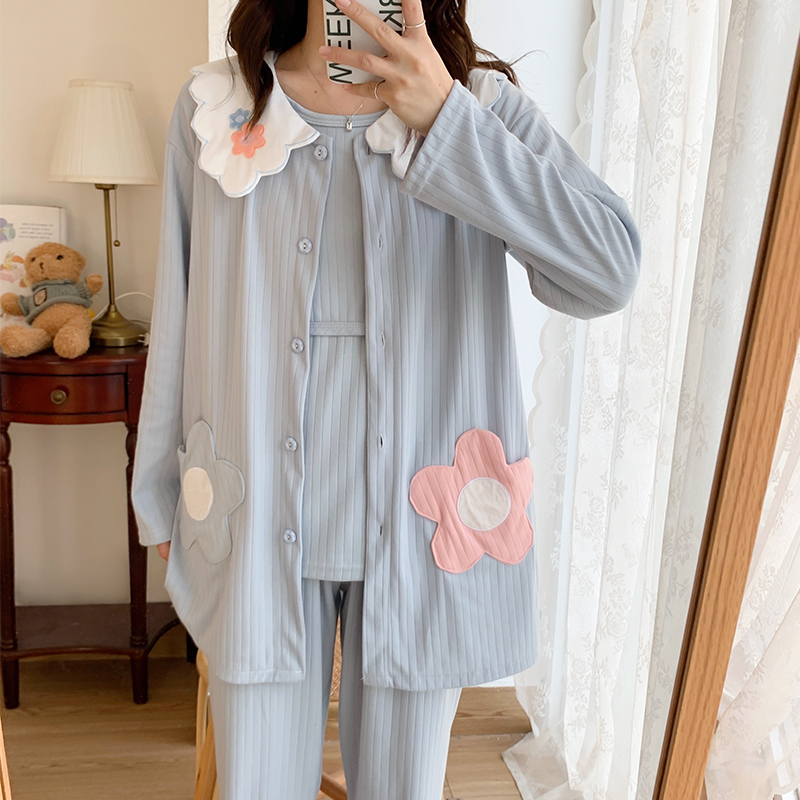 Spring, summer and autumn three-piece cotton fashion postpartum nursing breastfeeding confinement clothing pregnant women pajamas female maternity pregnancy