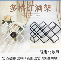 Light luxury Nordic decorative wrought iron red wine rack bar metal ornaments creative hollow rose gold bottle for red wine