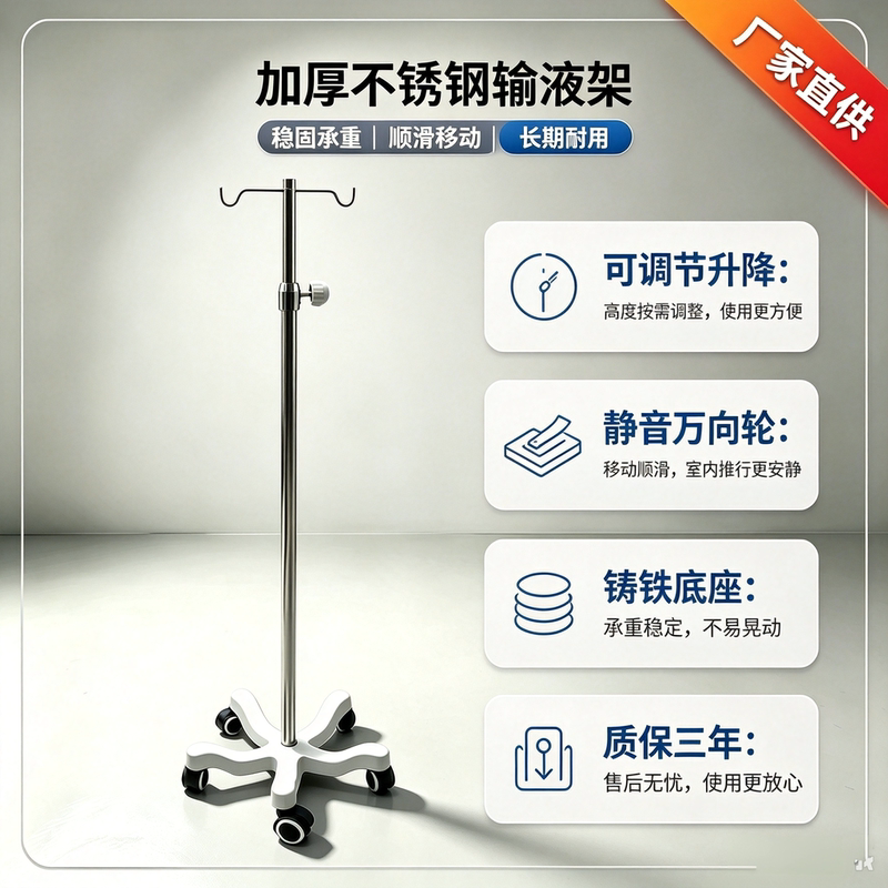 Thickened Stainless Steel Infusion Stand for Home Use, Outpatient Drip Stand, Floor-Standing, Extendable, Movable Infusion Pole, Sturdy and Stable