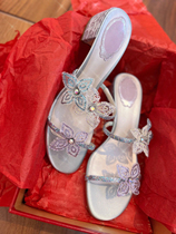 OMG God Fairy Shoes Fairy Wind RC Water Drill Sandals Women Coarse Heel Lined With Slippers Women 4 cm Rainbow Flowers