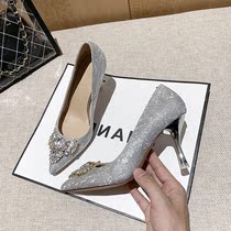 Style main wedding dress High heels Shoes Woman Custard Wedding Shoes Water Crystal Shoes Winter Silver Color Gold Fine Heels Bridal Bridesmaid Shoes