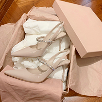 2021 summer new money silver fine heel high heel shoes female water drill Baotou lined with lacquered leather pointed ultra high heel sandal women