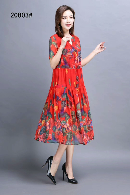 Xinsi Yige 20804 hè mới cộng với size nữ phiên bản Hàn Quốc áo dài rộng và mỏng in khí - Cộng với kích thước quần áo