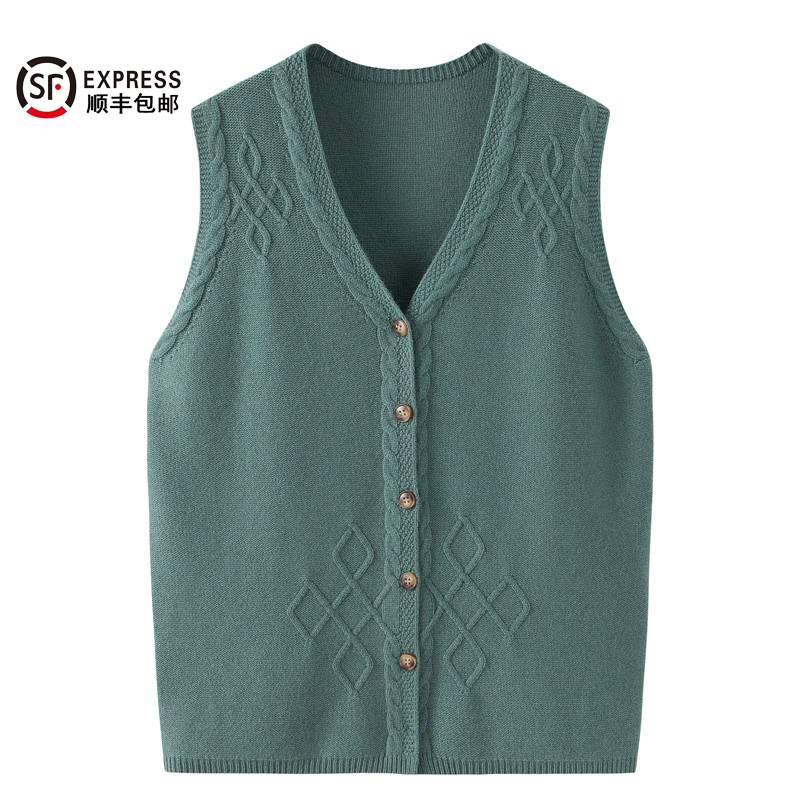 2025 New Style Cashmere Vest for Middle-Aged and Elderly Women, Solid Color V-Neck Cardigan, Warm Vest for Grandma, Thickened Mother's Vest