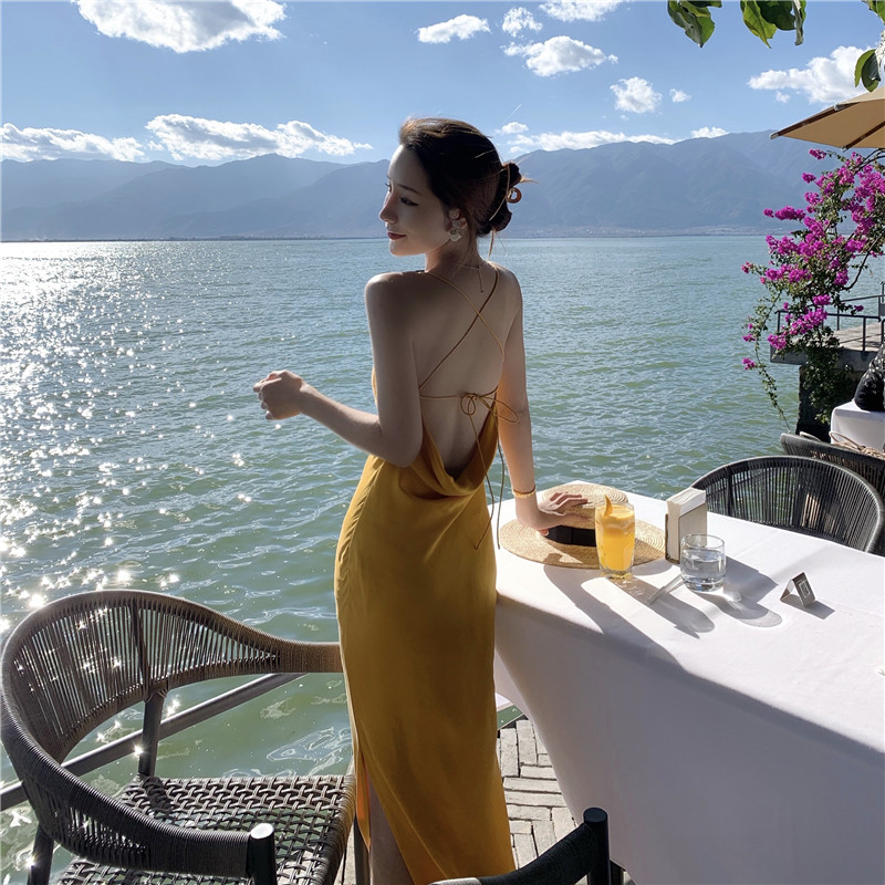 2021 New Dew Dress Clothes Sanya Tourism Take Photo Clothes Super Fairy Beach Dress Seaside Holiday Dress