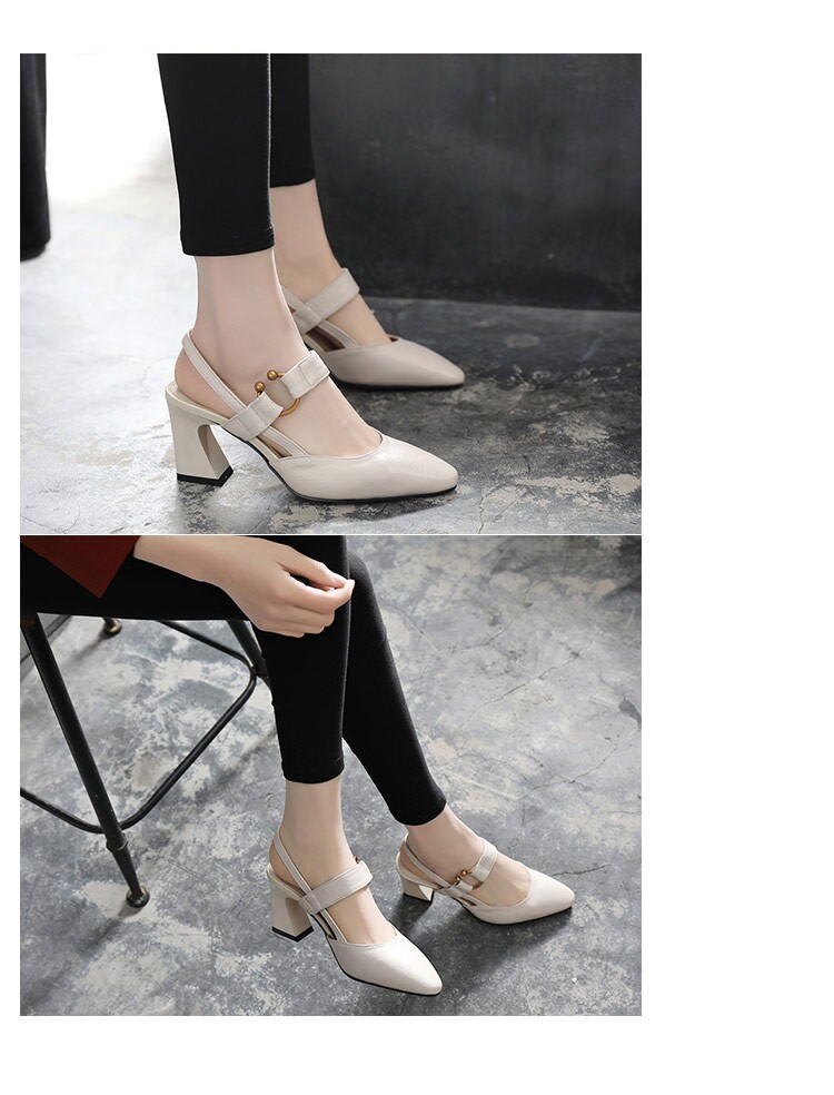 Sandal cao gót nữ mũi nhọn da thật gót vuông 7 cm quai ngang — Màu Mơ (7 cm) chi tiết 11