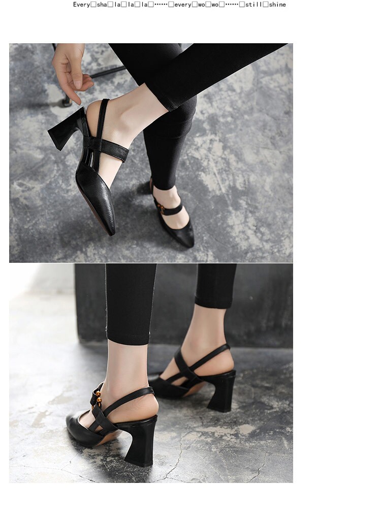 Sandal cao gót nữ mũi nhọn da thật gót vuông 7 cm quai ngang — Màu Mơ (7 cm) chi tiết 10