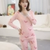 Quần áo cotton mùa thu quần dài nữ mỏng phần nhiệt đồ lót V-cổ ren in cổ tròn cổ thấp cơ sở thiết lập