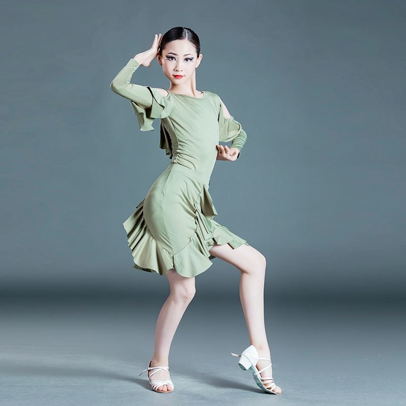 Latin Dance Costume 2021 New Student Net Red Autumn Winter Kids Dance with Girls Competition Flower Dress Winter