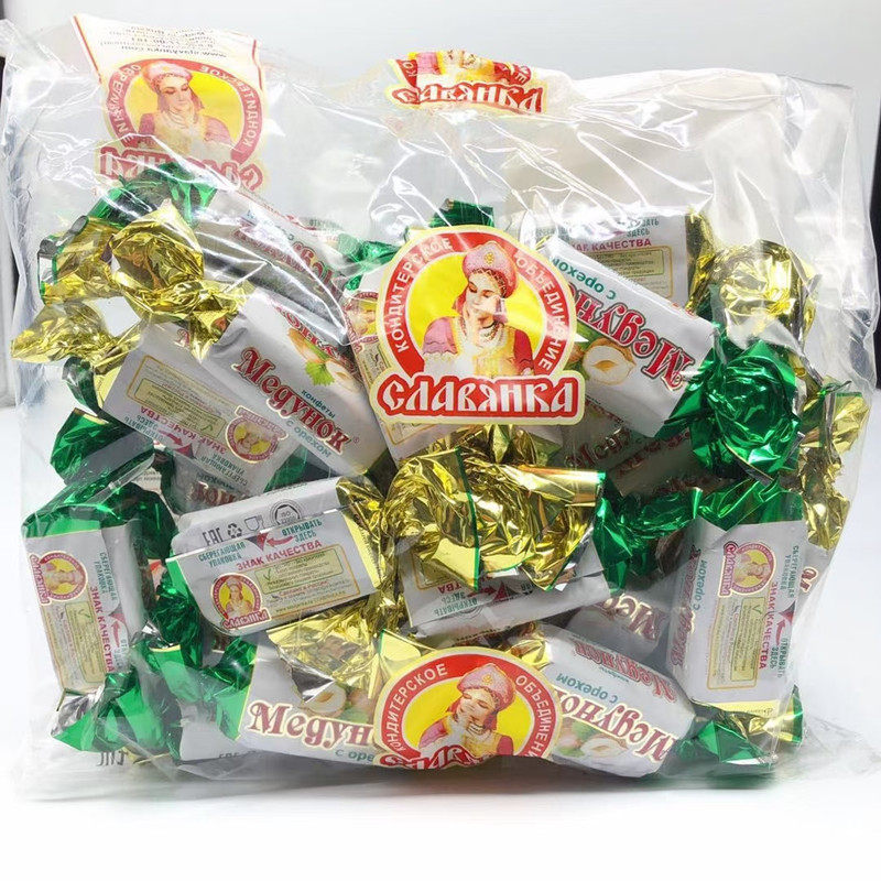 Russian import Slavic three hazelnuts sandwich chocolate candy snacks delight in every bag 500g