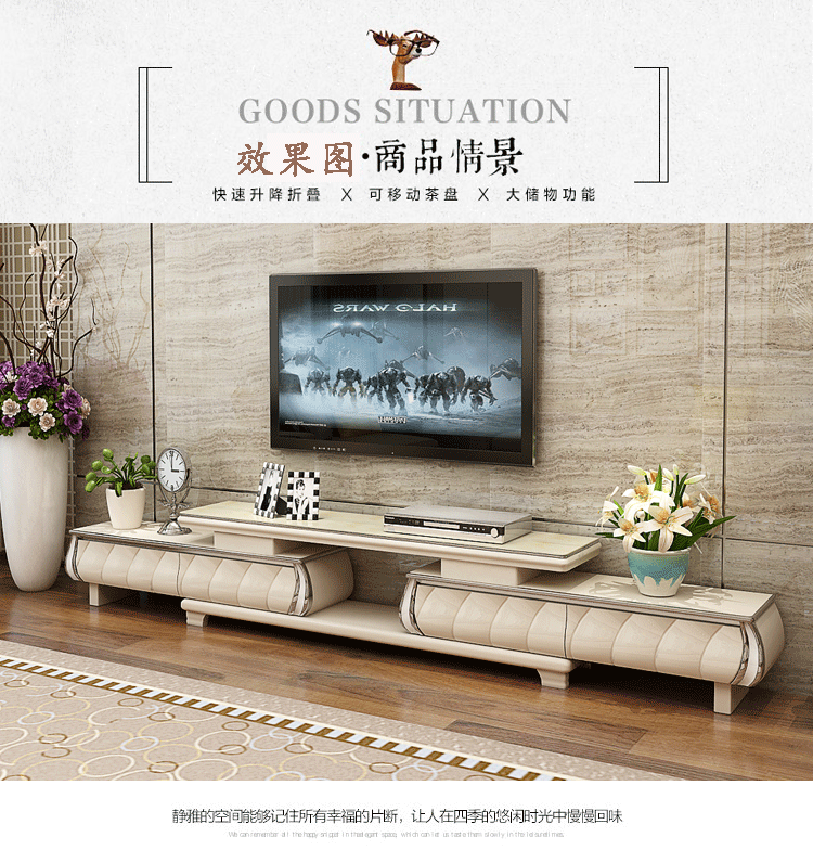 TV tủ bàn cà phê kết hợp gói sơn tối giản hiện đại căn hộ nhỏ phòng khách quầy kính bằng đá cẩm thạch có thể thu - Buồng tủ nhựa 3 cánh