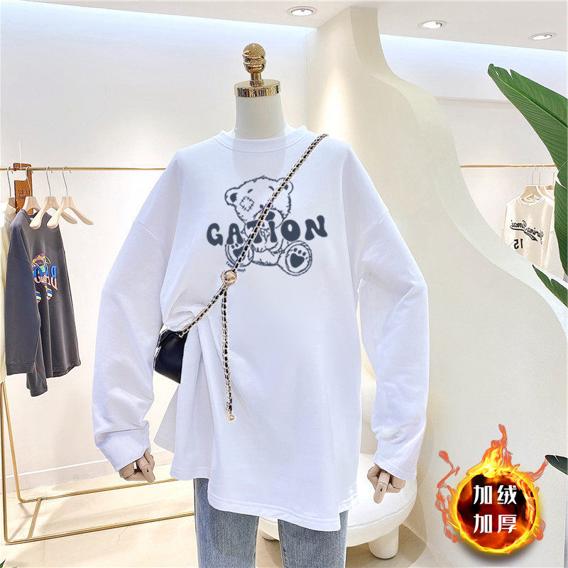 Gestational Woman Dress Undershirt Autumn Winter New Develed Ground Fur Warm Long Sleeves T-shirt Woman Loose Medium Long Version Large Size Blouse Blouse