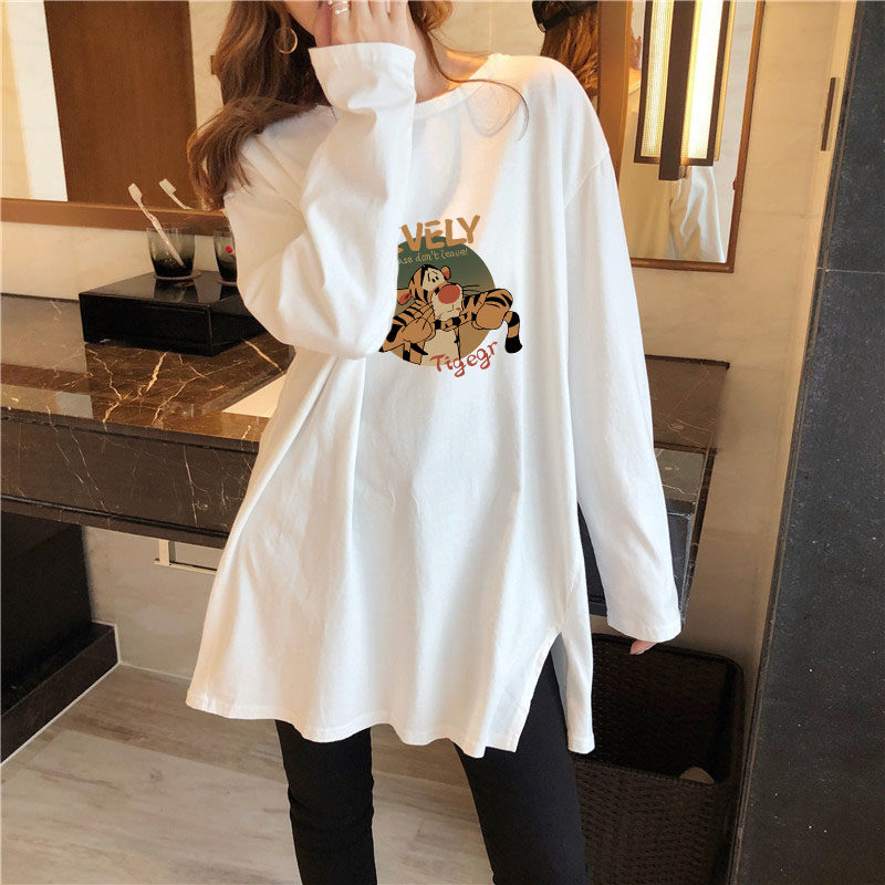 2023 Spring and autumn clothes pregnant women's pure cotton blouses Long style loose large code Long sleeves T-shirt fashion booby-hit undershirt-Taobao