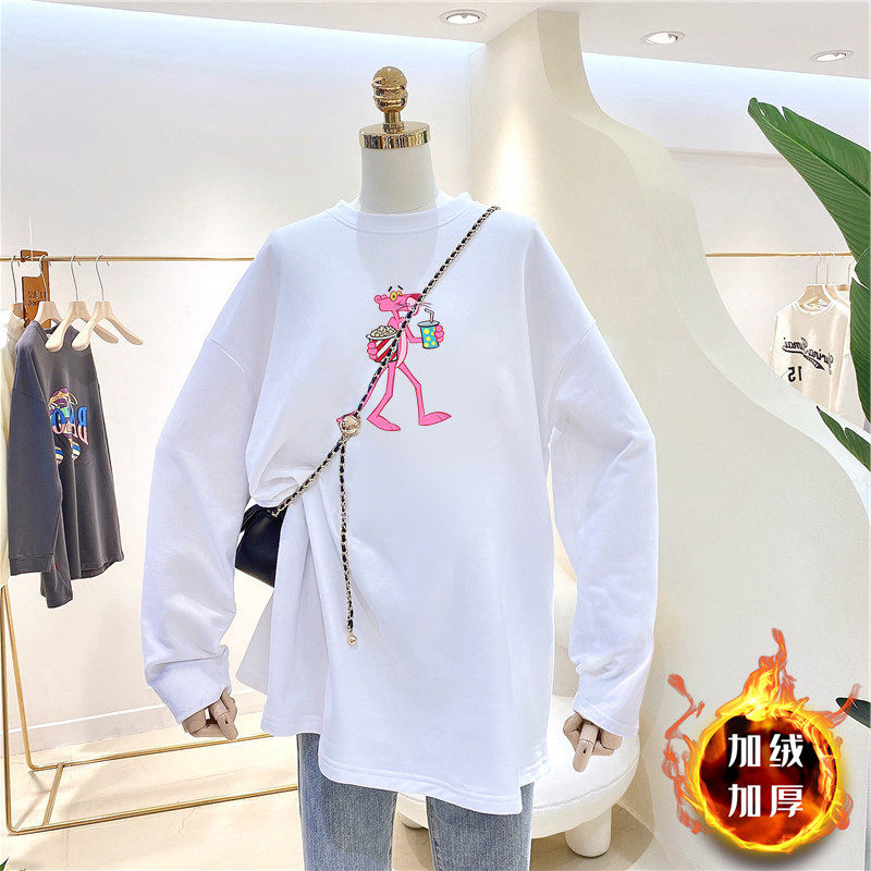 Maternity tops thickened and warm inside bottoming shirts women's autumn and winter Korean version loose round neck white long-sleeved T-shirt