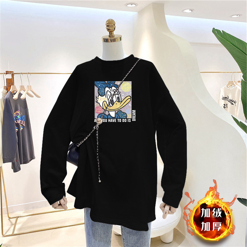 Maternity tops bottoming shirts in autumn and winter with German velvet thickened warm mid-length version loose large size round neck T-shirt women's tide