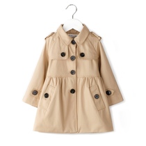 Girls windbreaker jacket spring and autumn Korean style British style khaki mid-length coat for children middle and older children