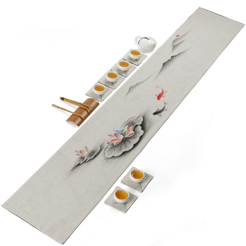 Tea table Flag hand-painted tea mat Sesame Cloth Table Zen Chinese Wind Numb modern minimalist tea-tea mat Custom