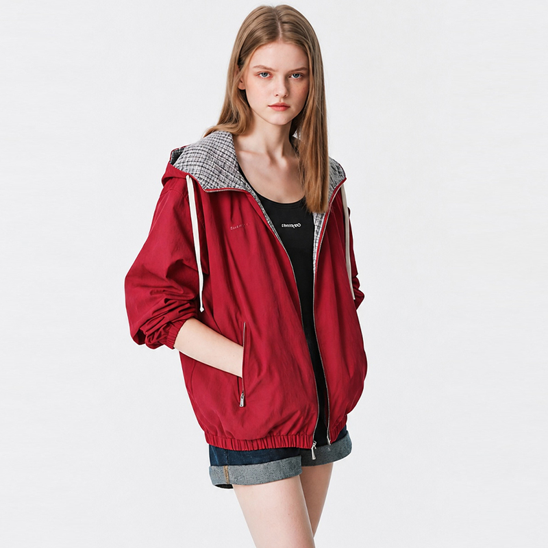 Mo's New Product: Jacket, Direct from the Store, 2026 Autumn, Light Salt-Shrunk Cotton Plaid Hooded Short Jacket, Reversible Mo's New Product: Jacket, Direct from the Store, 2026 Autumn, Light Salt-Shrunk Cotton Plaid Hooded Short Jacket, Reversible
