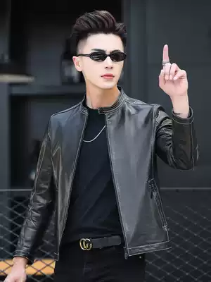 Haining New 2021 men's leather leather leather leather jacket Short Line locomotive slim Korean tide