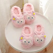 Cartoon pink cotton slippers female autumn and winter cute little fox Baotou slippers home home indoor non-slip floor