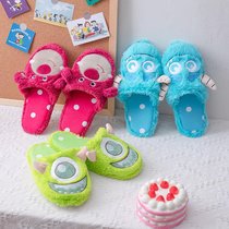 Cartoon cotton slippers womens autumn and winter home furry cute big-eyed monster Baotou slippers home indoor anti-skid