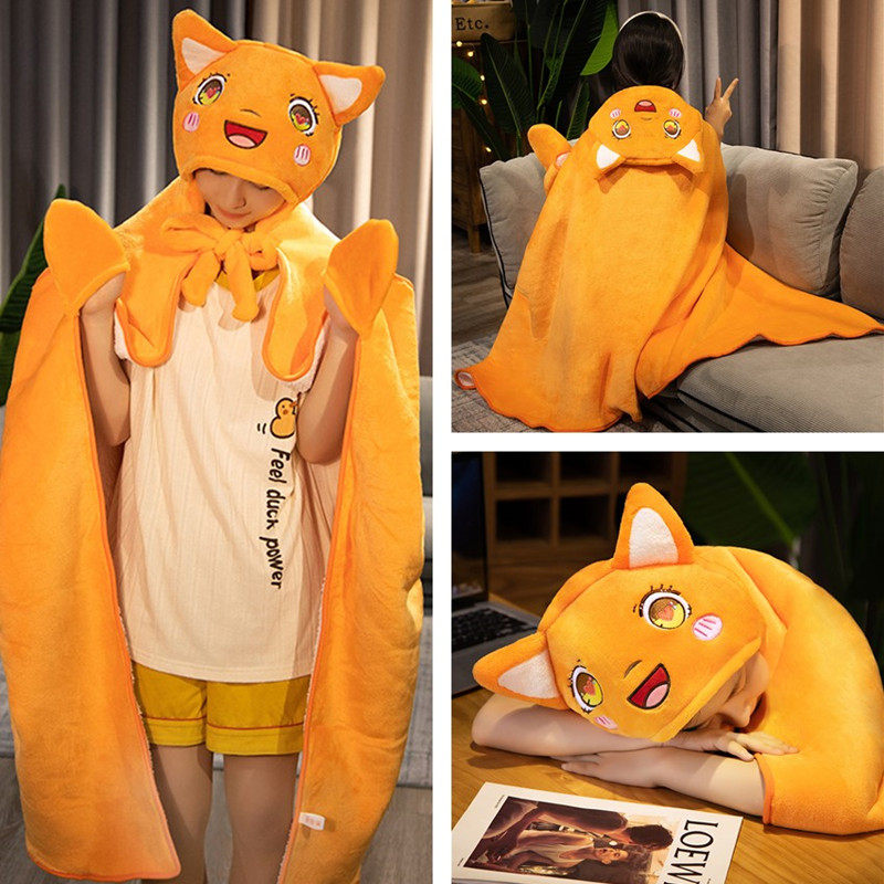 Winter cute cartoon cap warm shawl cloak thickens flannel lazy carpet children nap carpet school students