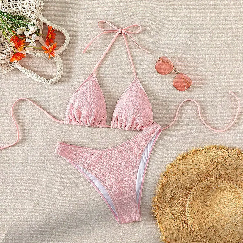 Fashionable swimwear, fuchsia beach set, European style, sun protection, 3 piece set