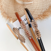 Fresh sweet adjustable and versatile thin belt small leaf buckle INS style punch-free suit skirt belt