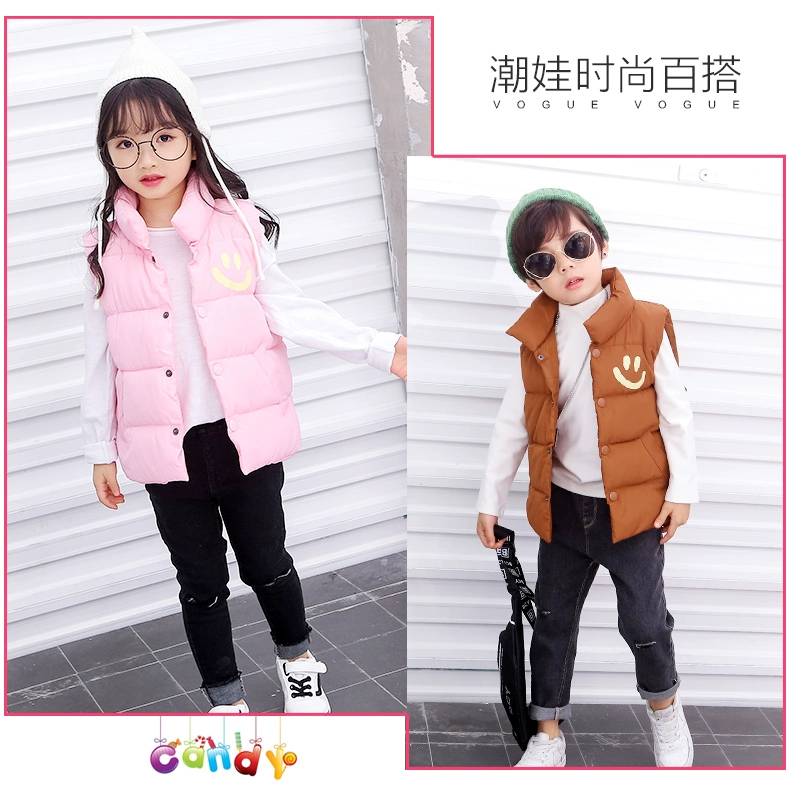 Mùa thu và mùa đông trẻ lớn mới dày trẻ em xuống áo bông bé đứng cổ áo bé trai cô gái vest ấm áp áo gile hàn