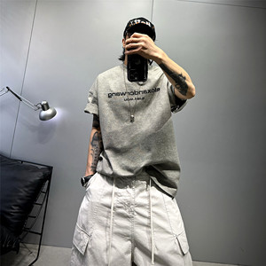 Heavy Weight 380g Pure Cotton Letter Print Short-Sleeved T-Shirt for Men, Oversize, Dropped Shoulders, Loose, Trendy Brand, Versatile Casual T-Shirt