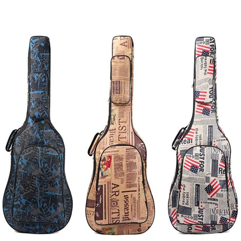 Black Oxford cloth guitar 40 inch 41 double straps 10mm thickened color printing sponge bag rainproof universal backpack piano bag