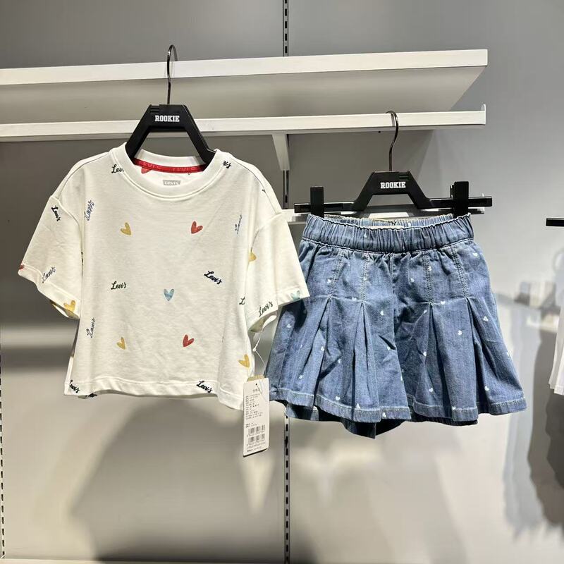 Levi's 26 Summer Color-Block Collar Short-Sleeve T-Shirt for Girls, Campus Style, Round Neck, Casual Print Lv2622075