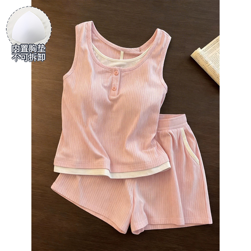 Girl's Japanese Style ins Suspender Nightgown for Women, Summer Style with Chest Pads, Can Be Worn Outside, Pink Loungewear Set