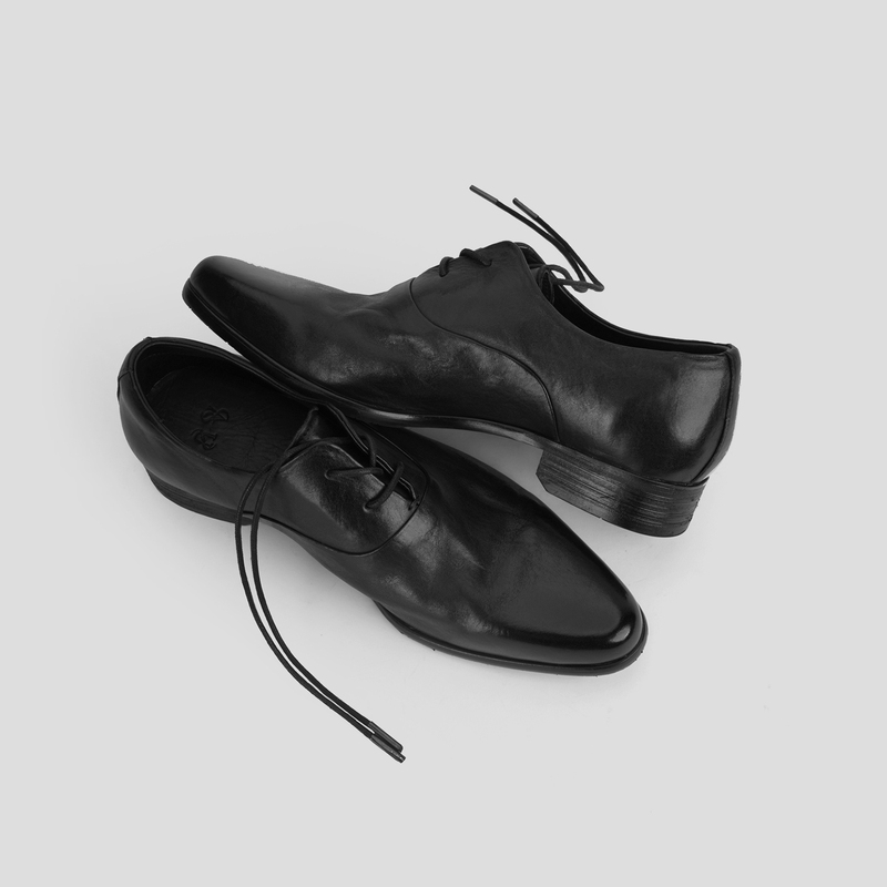 Aucun Footwear/ Pointed Toe Horse Leather Height-Increasing Blake Handmade Black Leather Shoes Genuine Leather Derby Shoes for Men