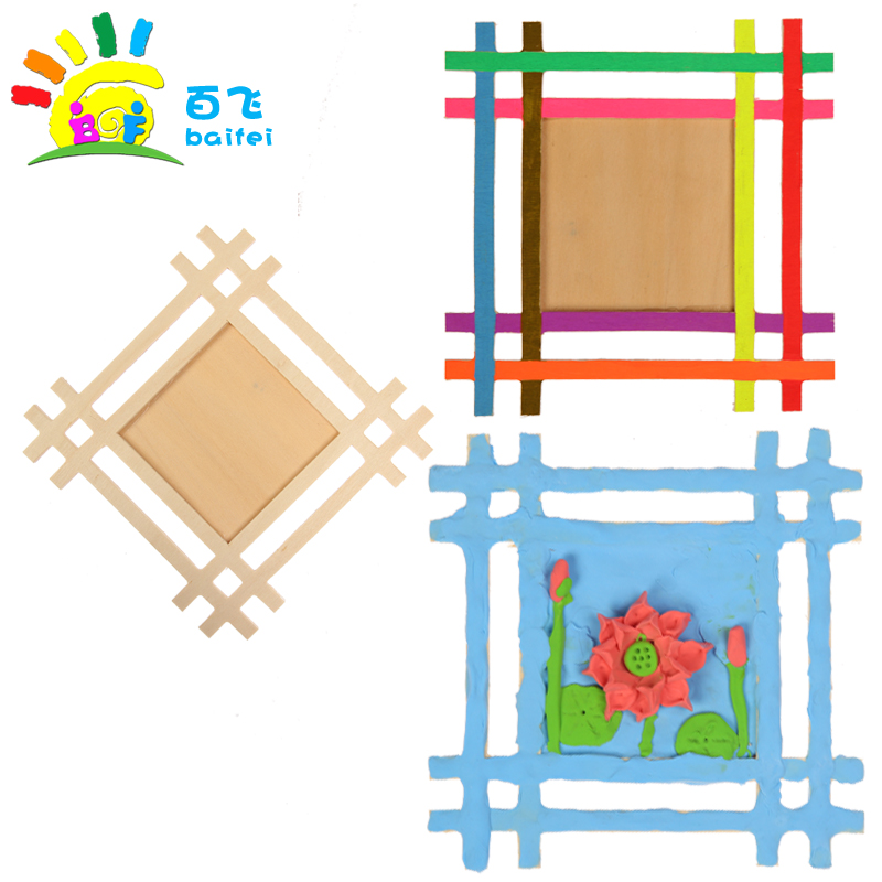 Children's diy hand-painted snowflake mud clay picture frame well-tac-toe wooden frame picture frame wooden drawing board white mold coloring