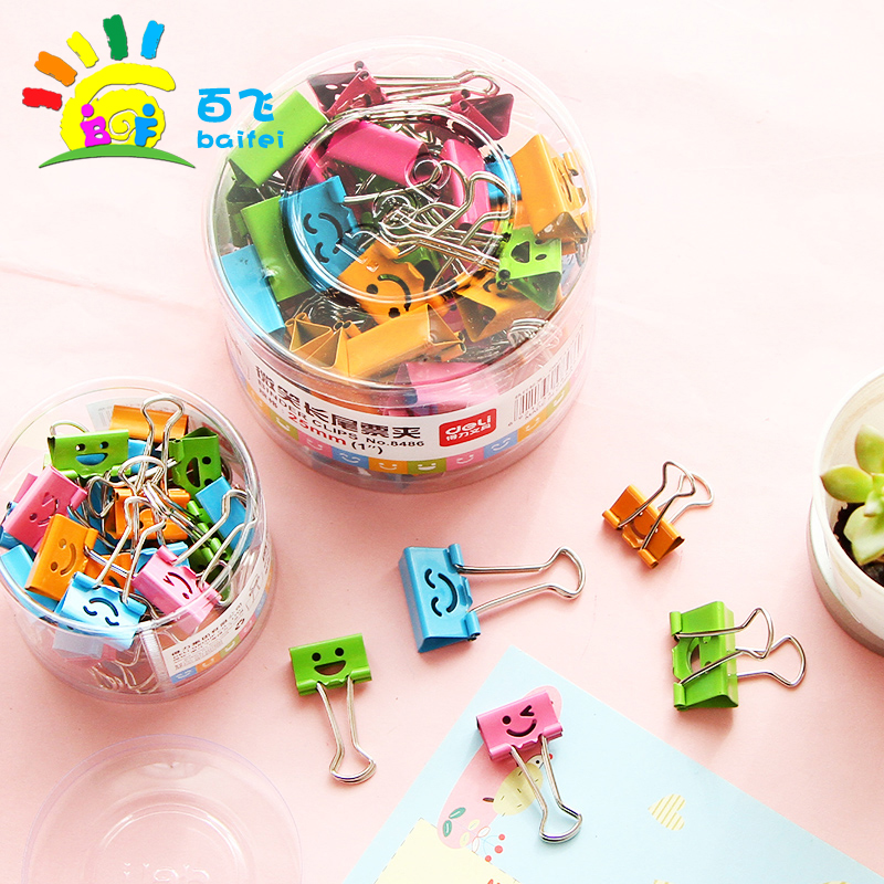 Smile color long tail clip folder dovetail clip iron ticket clip large and small office stationery