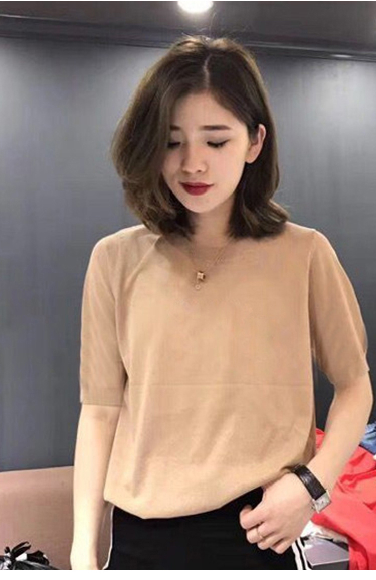 Áo sơ mi nữ họa tiết mùa thu 2018 mới nửa cổ cao tay áo năm điểm áo len mỏng phần áo thun rộng tay áo thiết kế thời trang nữ