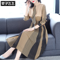 2020 spring air quality light-cooked occupation with long-length wave point long sleeve closedown display slim fit shirt with dress shirt a character one-piece dress