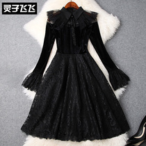 Skirt Child Public Relations Night Dress Autumn Winter Shirt Collar Butterfly Knots Horn Sleeves Cashew Waist Large Swing Gold Velvet Lace Dress Dress