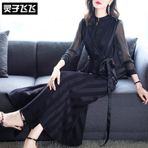2019 Summer Black vintage style Hepburn Black Lesser Black Dress V Collar Repair Body Waist Display Slim a long dress Lie dress