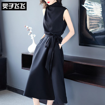 Retro Herbene small black dress black with long section of body to collect waist a character butterfly knot sleeveless vest with dress and summer