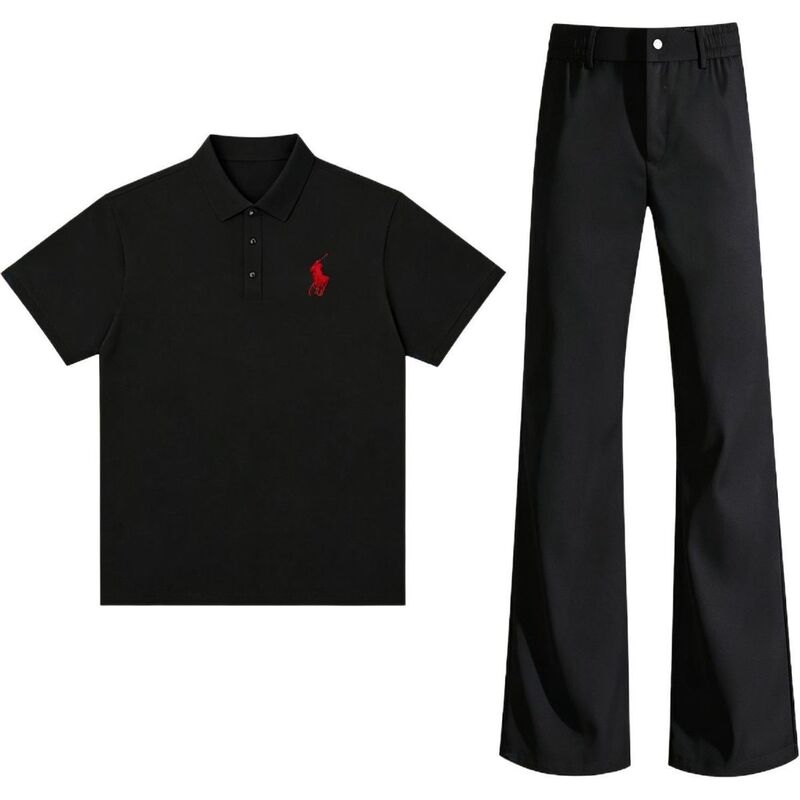 Summer Polo Shirt with Horse Embroidery, Business Style, Old Money Style, Short-Sleeved Ice Silk Cool-Feel Flared Trousers, Casual Sports Suit Summer Polo Shirt with Horse Embroidery, Business Style, Old Money Style, Short-Sleeved Ice Silk Cool-Feel Flared Trousers, Casual Sports Suit