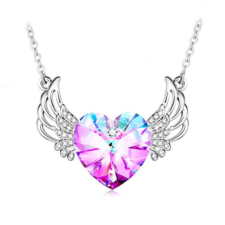 Children Crystal Gem Necklace Girl Child Little Baby Heart-shaped Pendant Little Girl Princess Kid Pink Accessories-Taobao