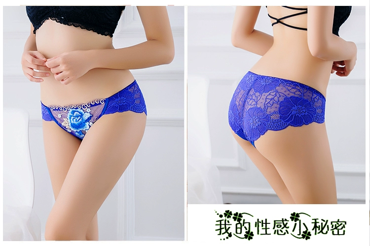 4 hộp quà tặng thêu ren tóm tắt sexy thấp eo lưới trong suốt đồ lót của phụ nữ cuộc sống đỏ