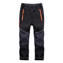 Autumn and winter childrens clothing assault pants boys and girls plus velvet padded childrens ski pants soft shell waterproof and windproof breathable