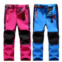 Winter childrens assault pants boys and girls plus velvet ski stitching pants student school pants youth snow town waterproof