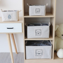 Cotton linen fabric storage box cartoon folding storage basket clothes storage box bundle mouth childrens toy storage box
