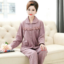 Middle aged mezzanine pyjamas female autumn winter thickened pure cotton long sleeve elderly mother-in-law grandmas house Garage plus size increase code